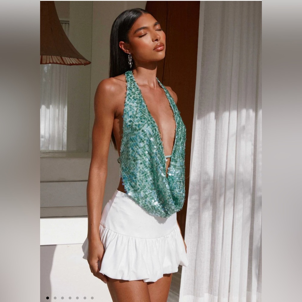 Peppermayo Green Sequin Halter Top